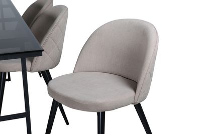 Venture Home Leif & Velvet Rektangulärt Matbord 200 x 90 Svart + 6 st Matstolar Beige
