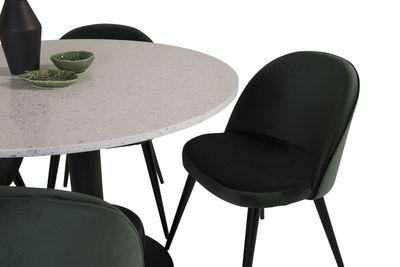 Venture Home Razzia & Velvet Runt Matbord ⌀106 Vit + 4 st Matstolar Grön