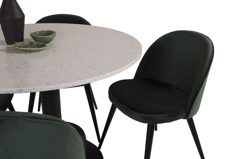 Venture Home Razzia & Velvet Runt Matbord ⌀106 Vit + 4 st Matstolar Grön