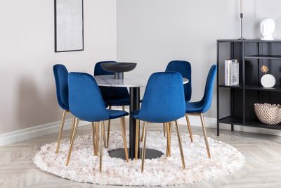 Venture Home Estelle & Polar Runt Matbord ⌀106 Vit + 6 st Matstolar Blå