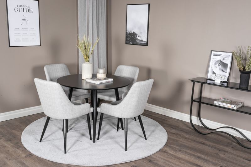 Venture Home Plaza 4 st Matstolar Grå + Runt Matbord ⌀100 Svart
