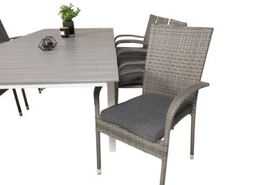 Venture Home Levels & Anna Rektangulärt Matbord 160 x 100 Vit + 8 st Matstolar Grå