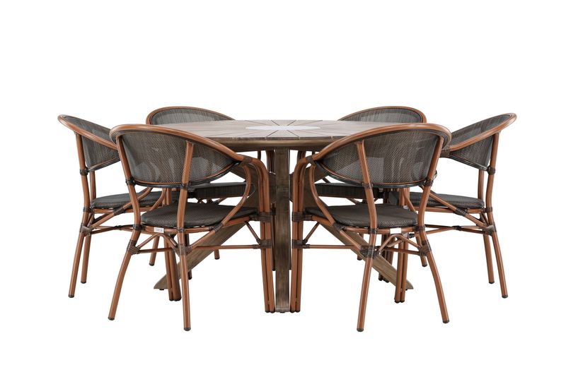 Venture Home Rosario & Vila Runt Matbord ⌀140 Brun + 6 st Caféstolar Svart