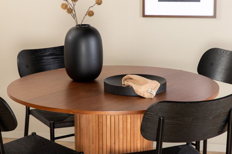 Venture Home Bianca & Polly Runt Matbord ⌀110 Valnöt + 4 st Matstolar Svart