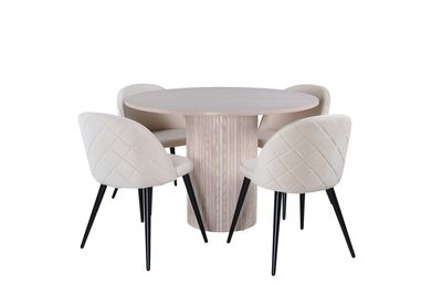Venture Home Bianca & Velvet Runt Matbord ⌀110 Vitputsad + 4 st Matstolar Beige