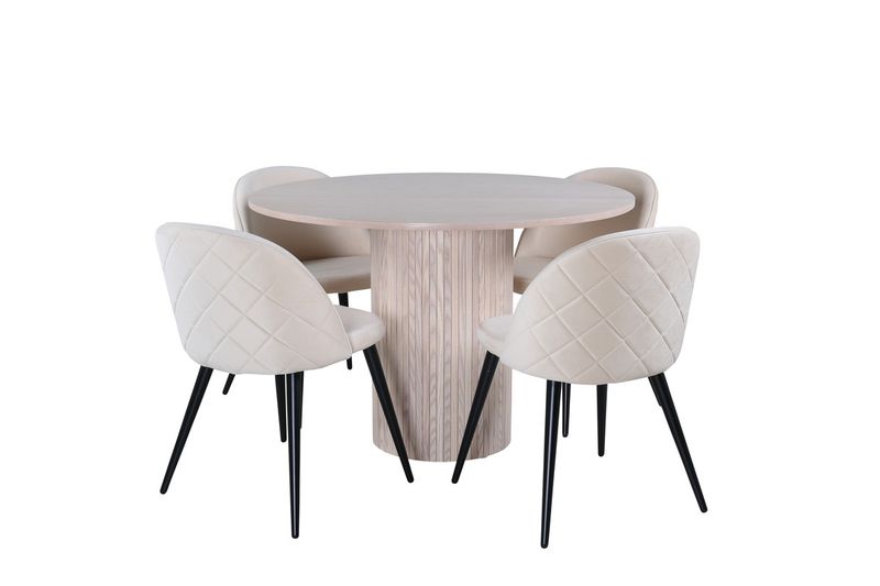 Venture Home Bianca & Velvet Runt Matbord ⌀110 Vitputsad + 4 st Matstolar Beige
