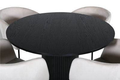 Venture Home Berit & Bianca 4 st Matstolar Beige + Runt Matbord ⌀110 Svart