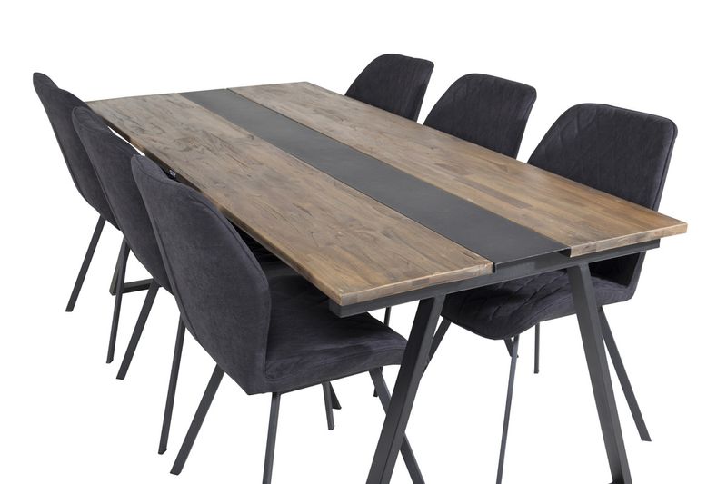 Venture Home Gemma & Jakarta 6 st Matstolar Svart + Rektangulärt Matbord 200 x 90 Svart