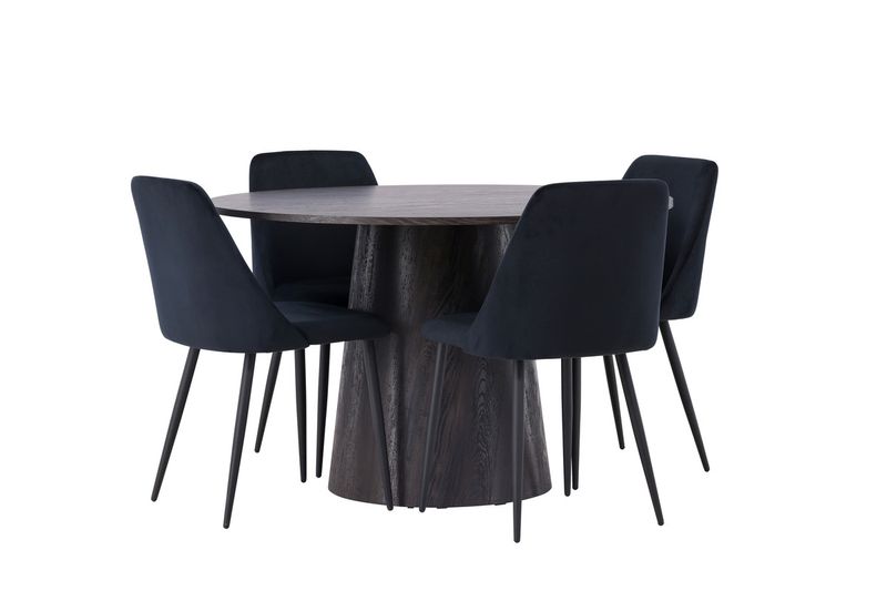 Venture Home Lanzo & Night Runt Matbord ⌀120 Mocka + 4 st Matstolar Svart