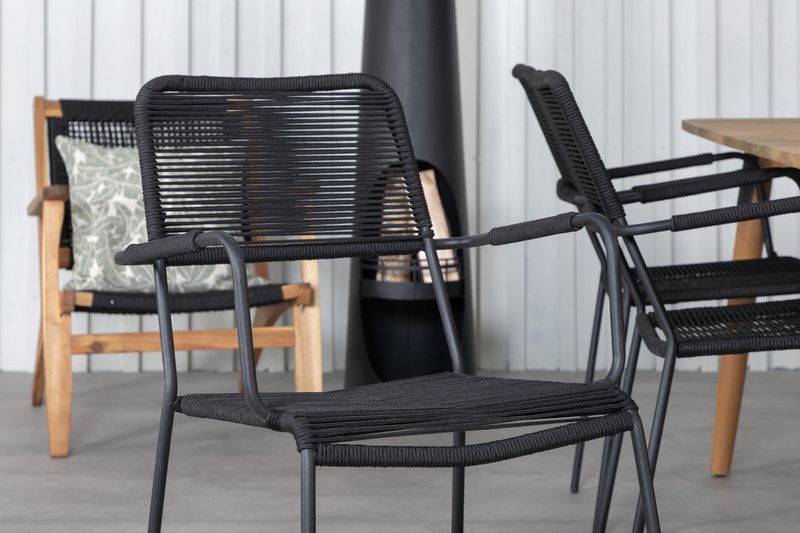 Venture Home Julian & Lindos Rektangulärt Matbord 210 x 100 Natur + Matstolar 6-pack Svart