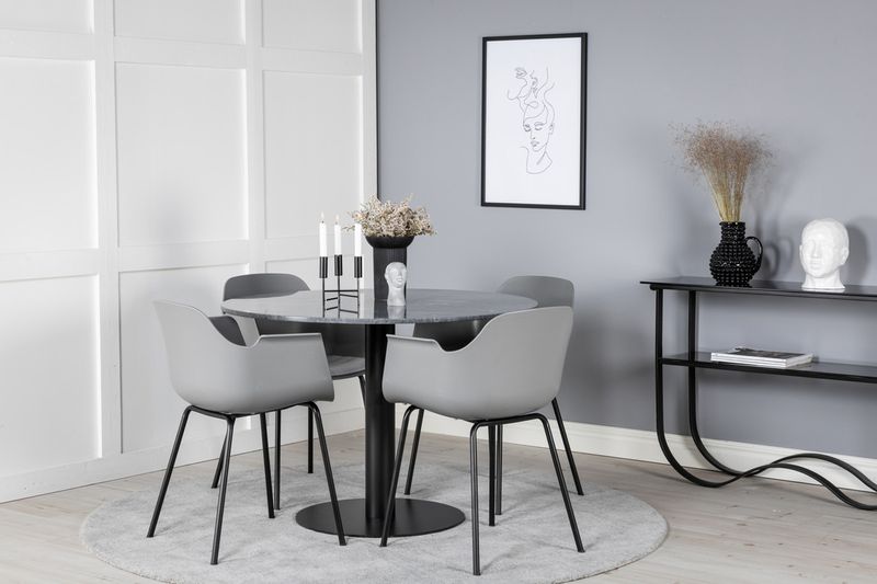 Venture Home Comfort & Estelle 4 st Matstolar Grå + Runt Matbord ⌀106 Mörkgrå