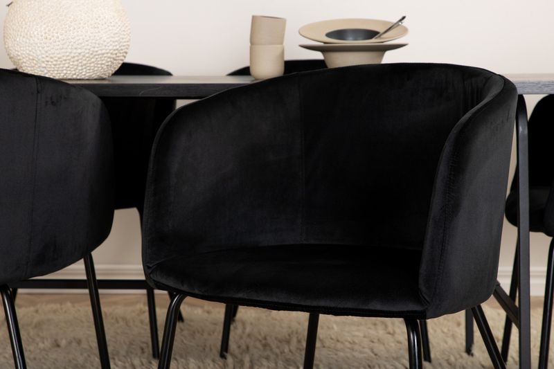 Venture Home Berit & Uno 6 st Matstolar Svart + Rektangulärt Matbord 200 x 90 Svart