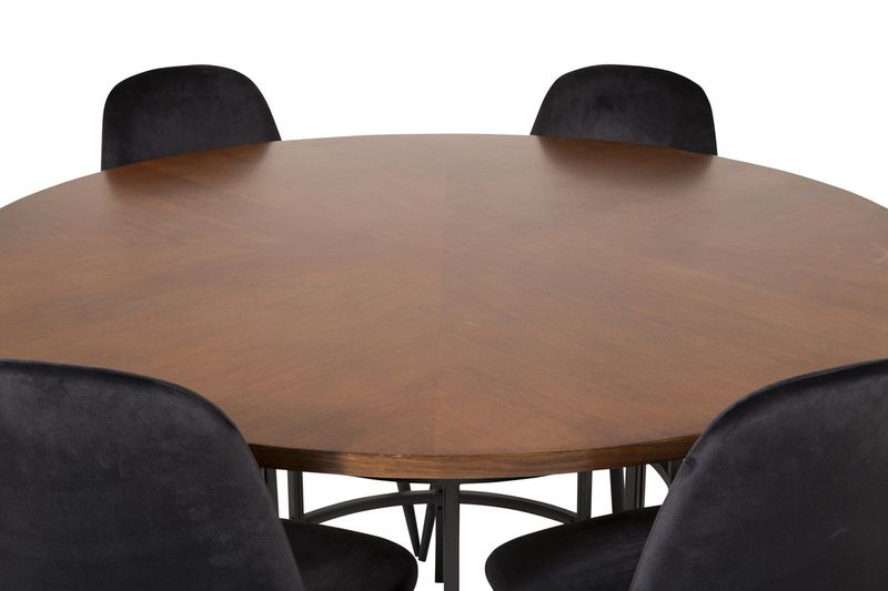 Venture Home Copenhagen & Polar Runt Matbord ⌀140 Brun + 6 st Matstolar Svart