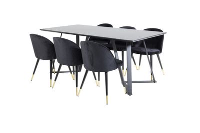 Venture Home Marina & Velvet Rektangulärt Matbord 180 x 90 Svart + 6 st Matstolar Svart