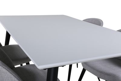 Venture Home Jimmy & Velvet Rektangulärt Matbord 150 x 90 Vit + 4 st Matstolar Grå