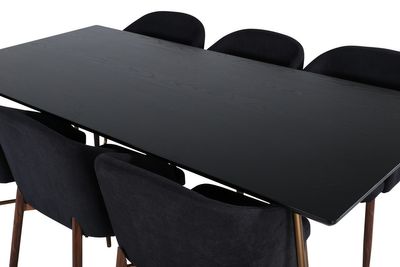 Venture Home Arch & Petra 6 st Matstolar Svart + Rektangulärt Matbord 190 x 90 Svart