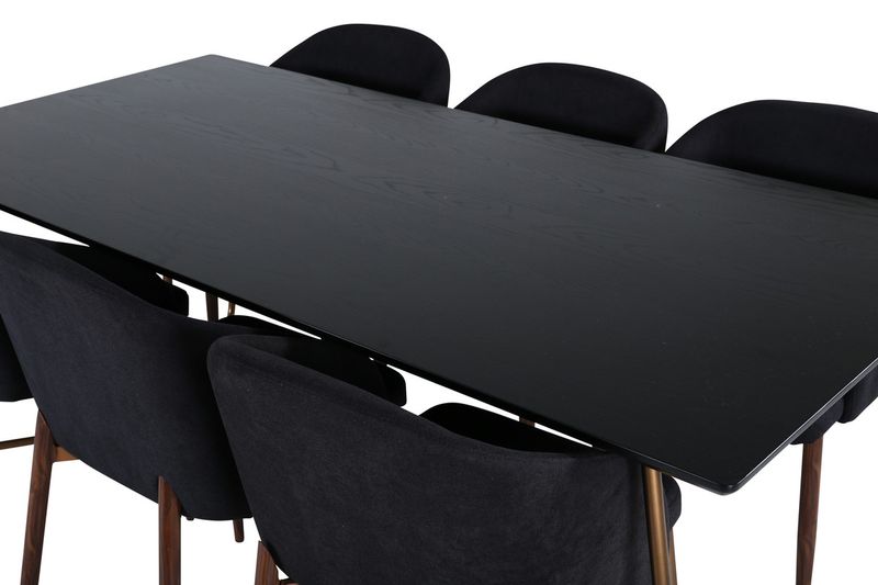Venture Home Arch & Petra 6 st Matstolar Svart + Rektangulärt Matbord 190 x 90 Svart