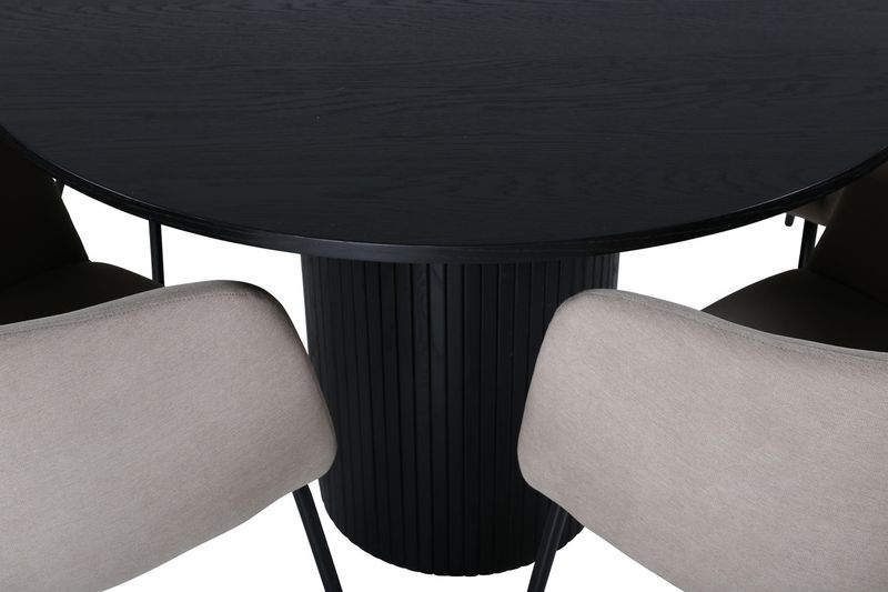 Venture Home Berit & Bianca 4 st Matstolar Beige + Runt Matbord ⌀110 Svart