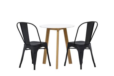 Venture Home Tempe & Leonora Matstolar 2 st Svart + Runt Matbord ⌀65 Vit