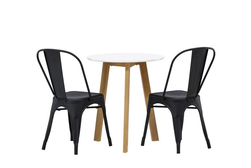 Venture Home Tempe & Leonora Matstolar 2 st Svart + Runt Matbord ⌀65 Vit