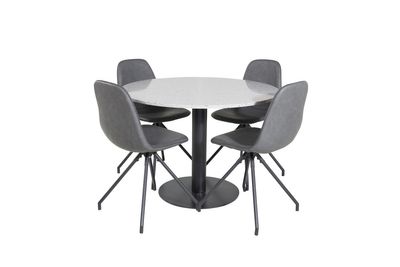 Venture Home Razzia & Polar Runt Matbord ⌀106 Grå + 4 st Matstolar Svart
