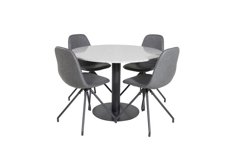 Venture Home Razzia & Polar Runt Matbord ⌀106 Grå + 4 st Matstolar Svart
