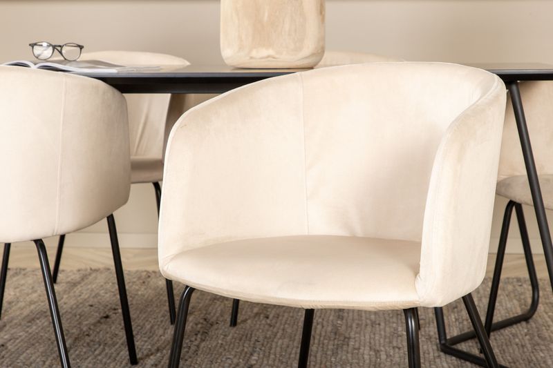 Venture Home Berit & Petra 6 st Matstolar Beige + Rektangulärt Matbord 190 x 90 Svart