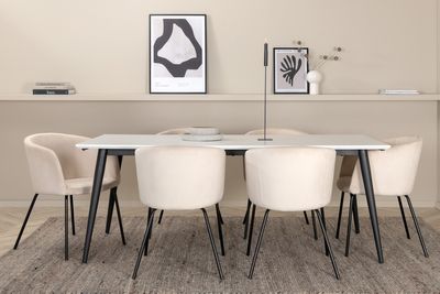 Venture Home Berit & Jimmy 6 st Matstolar Beige + Rektangulärt Matbord 195 x 90 Vit