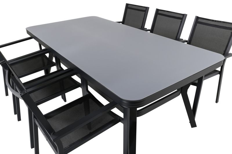 Venture Home Virya & Copacabana Rektangulärt Matbord 200 x 100 Svart + 6 st Matstolar Svart