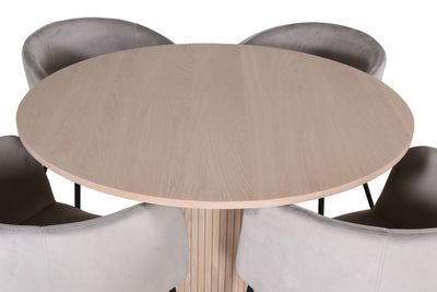 Venture Home Berit & Bianca 4 st Matstolar Grå + Runt Matbord ⌀110 Vitputsad