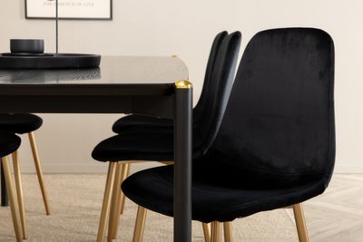 Venture Home Pelle & Polar Rektangulärt Matbord 190 x 90 Svart + 6 st Matstolar Svart