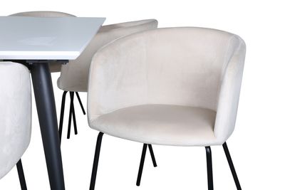 Venture Home Berit & Jimmy 6 st Matstolar Beige + Rektangulärt Matbord 195 x 90 Vit