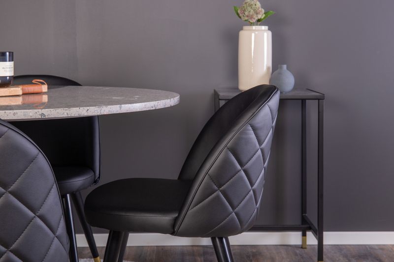 Venture Home Razzia & Velvet Runt Matbord ⌀106 Grå + 4 st Matstolar Svart