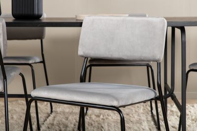 Venture Home Kenth & Uno 6 st Matstolar Grå + Rektangulärt Matbord 200 x 90 Svart