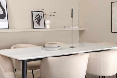 Venture Home Berit & Jimmy 6 st Matstolar Beige + Rektangulärt Matbord 195 x 90 Vit