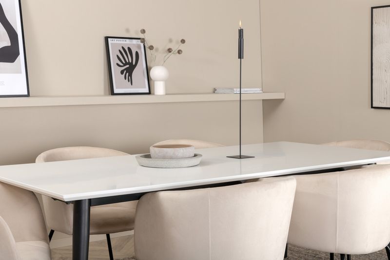 Venture Home Berit & Jimmy 6 st Matstolar Beige + Rektangulärt Matbord 195 x 90 Vit