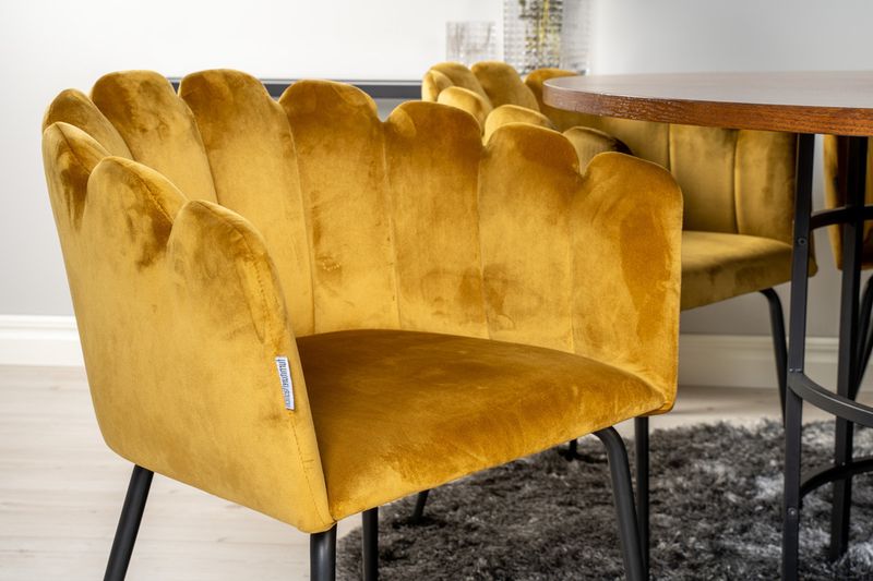 Venture Home Limhamn & Copenhagen 6 st Matstolar Gul + Runt Matbord ⌀140 Brun