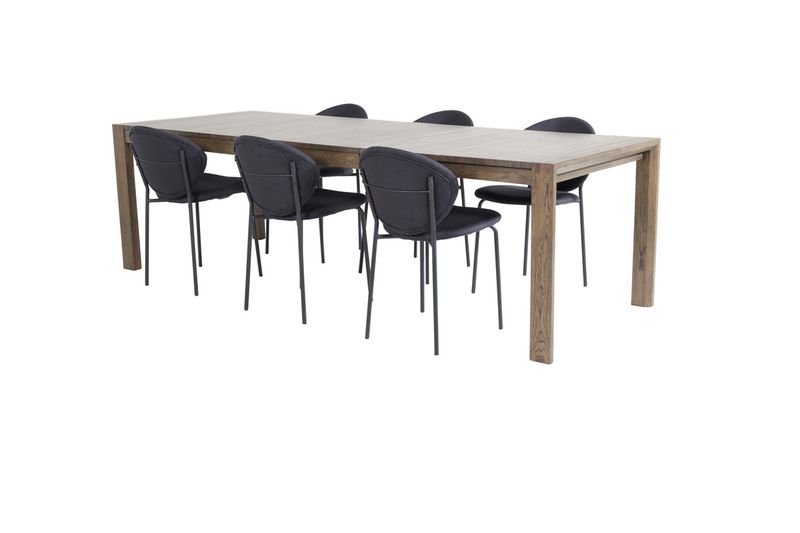 Venture Home Slider & Vault Rektangulärt Matbord 170 x 95 Natur + Matstolar 6-pack Svart