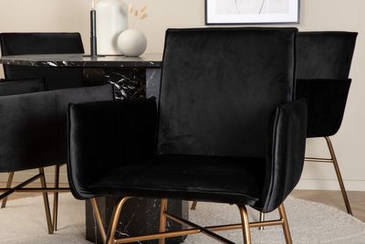 Venture Home Petra & Marbs 4 st Matstolar Svart + Runt Matbord ⌀110 Svart