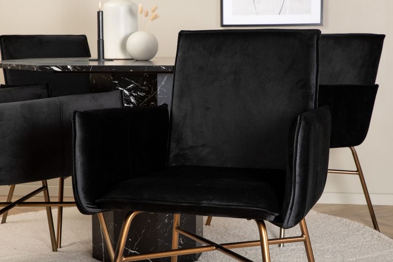 Venture Home Petra & Marbs 4 st Matstolar Svart + Runt Matbord ⌀110 Svart