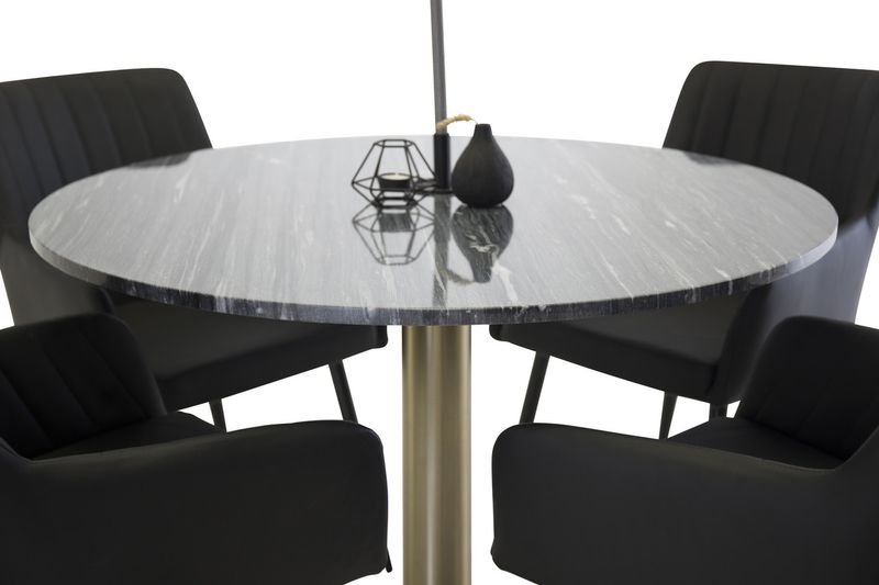 Venture Home Estelle & Comfort Runt Matbord ⌀106 Mörkgrå + 4 st Matstolar Svart