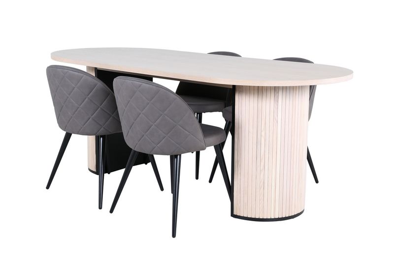 Venture Home Bianca & Velvet Ovalt Matbord 200 x 90 Vitputsad + 4 st Matstolar Grå