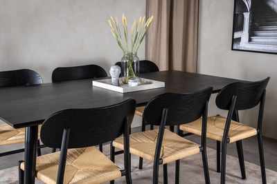 Venture Home Dipp & Polly Rektangulärt Matbord 180 x 90 Svart + 6 st Matstolar Svart