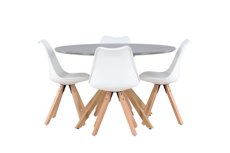 Venture Home Piazza & Zeno Runt Matbord ⌀120 Grå + 4 st Matstolar Vit