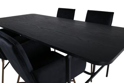 Venture Home Petra & Uno 4 st Matstolar Svart + Rektangulärt Matbord 200 x 90 Svart