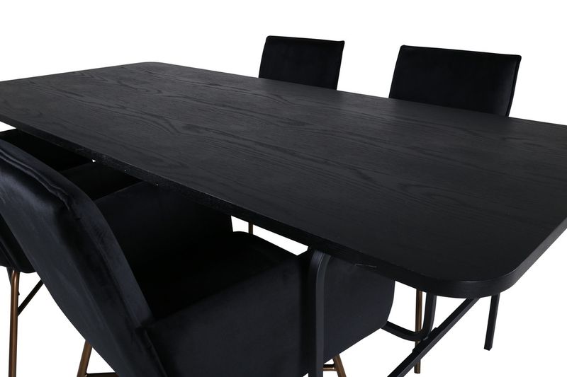 Venture Home Petra & Uno 4 st Matstolar Svart + Rektangulärt Matbord 200 x 90 Svart