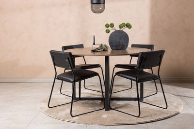 Venture Home Kenth & Durango 4 st Matstolar Svart + Runt Matbord ⌀120 Valnöt