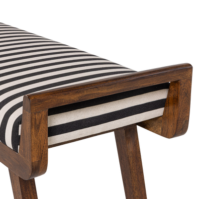 WOOOD Valo Bänk i Acacia med Svart/Vit Randigt Tyg