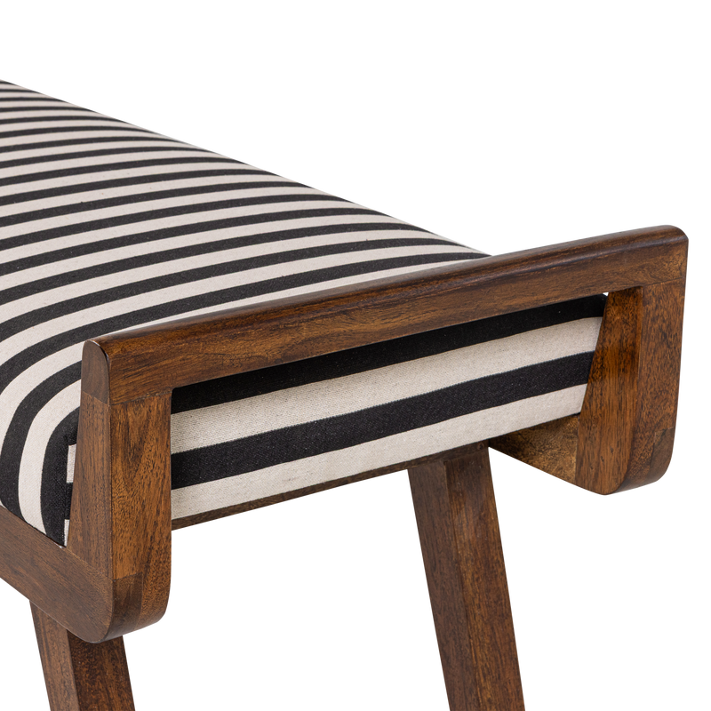 WOOOD Valo Bänk i Acacia med Svart/Vit Randigt Tyg