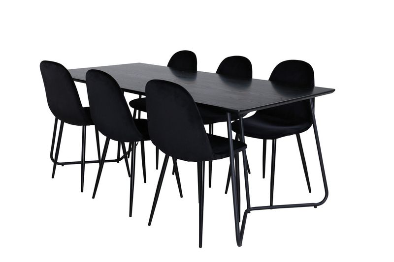 Venture Home Petra & Polar Rektangulärt Matbord 190 x 90 Svart + 6 st Matstolar Svart